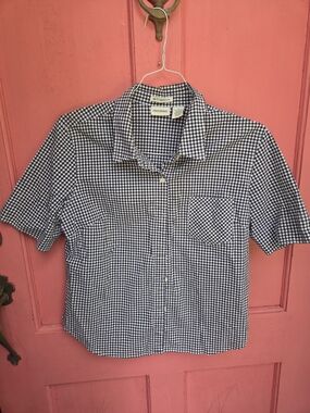 Women’s Black & White Gingham Stretch Button-Down Shirt 97% Cotton